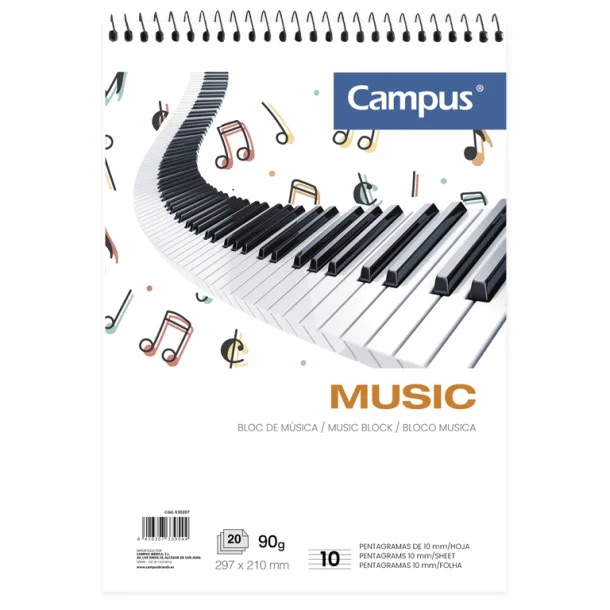 BLOC MUSICA CAMPUS A4 20H 90G 10 PENTAGRAMAS