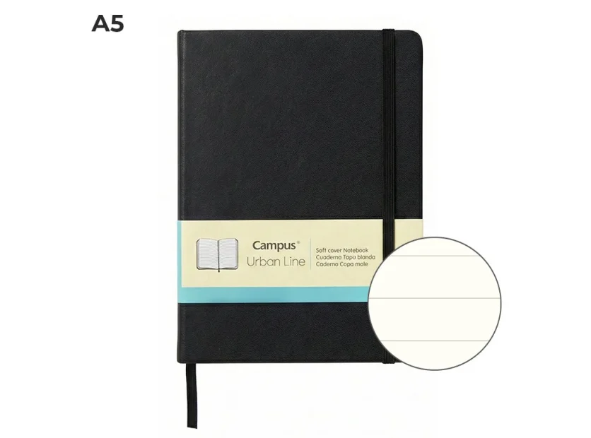 LIBRETA CAMPUS URBAN LINE A5 PU 80H 80G HN NEGRO
