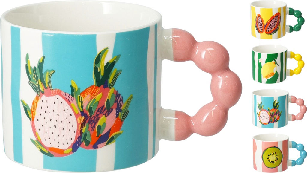 TAZA PORCELANA FRUTAS 340ML 4MOD
