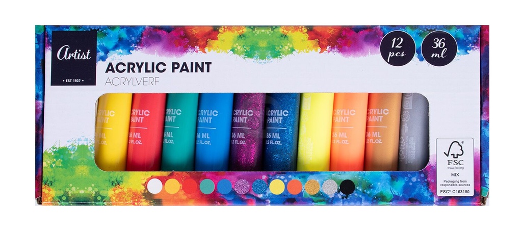 PINTURA ACRILICA 36ML 12UDS
