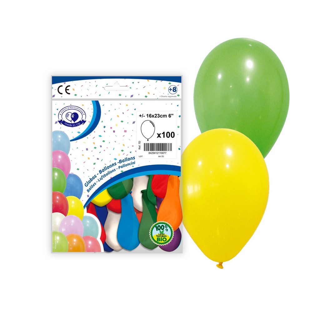 BOLSA 100 GLOBOS MIX 7D 23CM