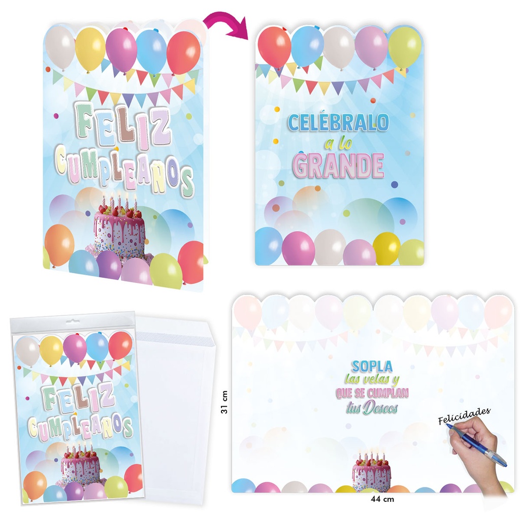 TARJETON FELIZ CUMPLEAÑOS PASTEL R.6625-02