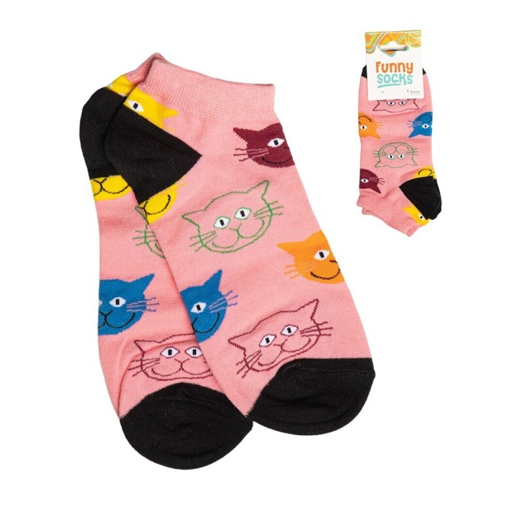 CALCETINES ALGOD.CORTOS GATOS ROSA