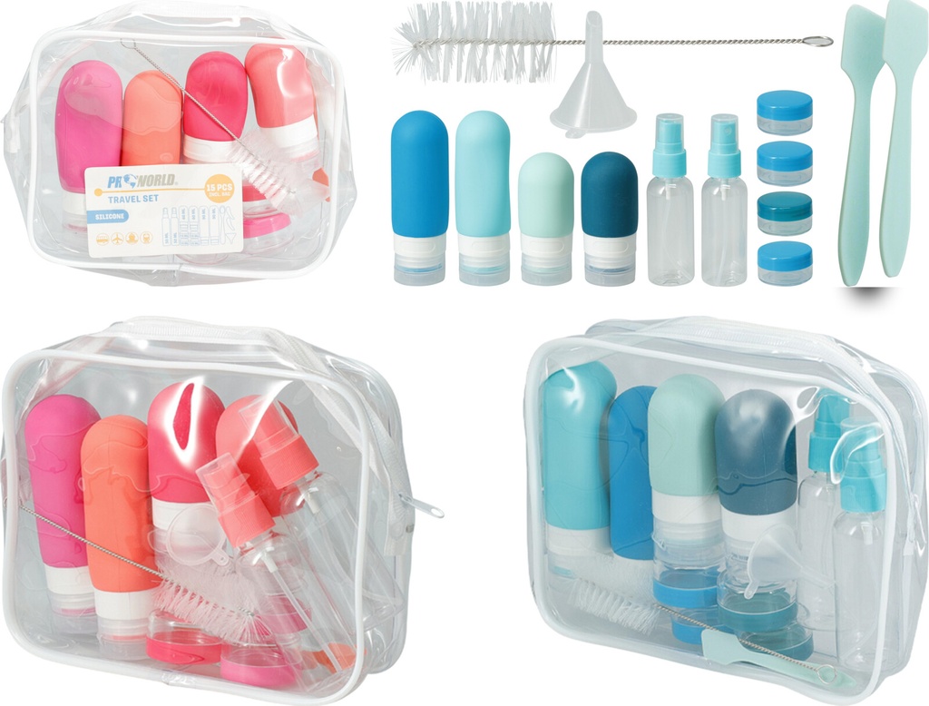SET ENVASES RELLENABLES VIAJE SILICONA 15PCS