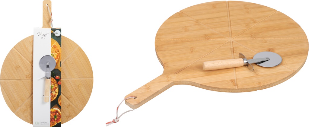 TABLAR CORTAR PIZZA SET BAMBOO