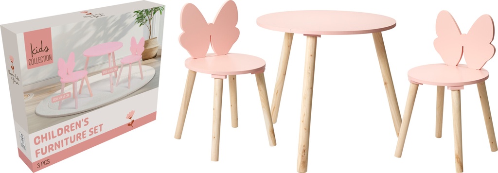 MESA Y SILLAS DE MADERA ROSA