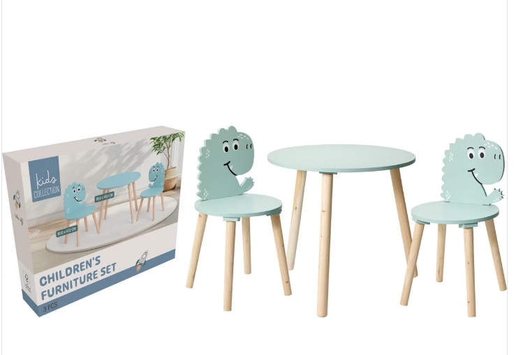 MESA Y SILLAS DE MADERA AZUL