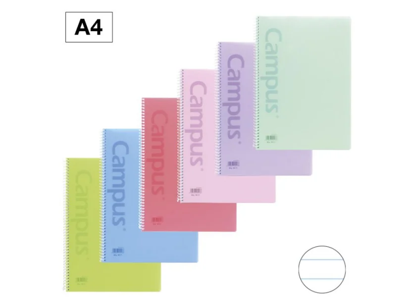 BLOC ESPIRAL CAMPUS A4 T.PLASTICO 80H 90G RAYADO HORIZONTAL PASTEL