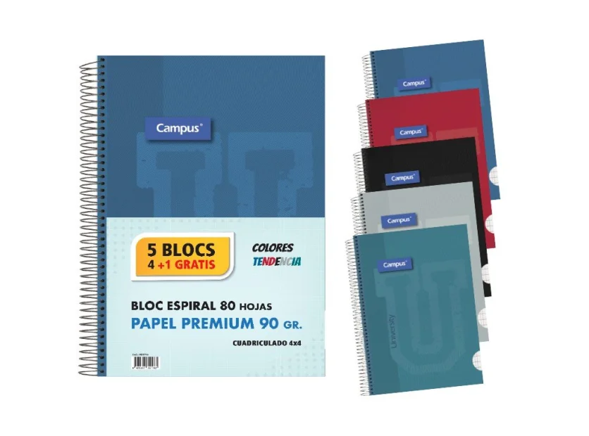 BLOC ESPIRAL CAMPUS "U" A4 T.EXTRA 80H 90G 4 MM