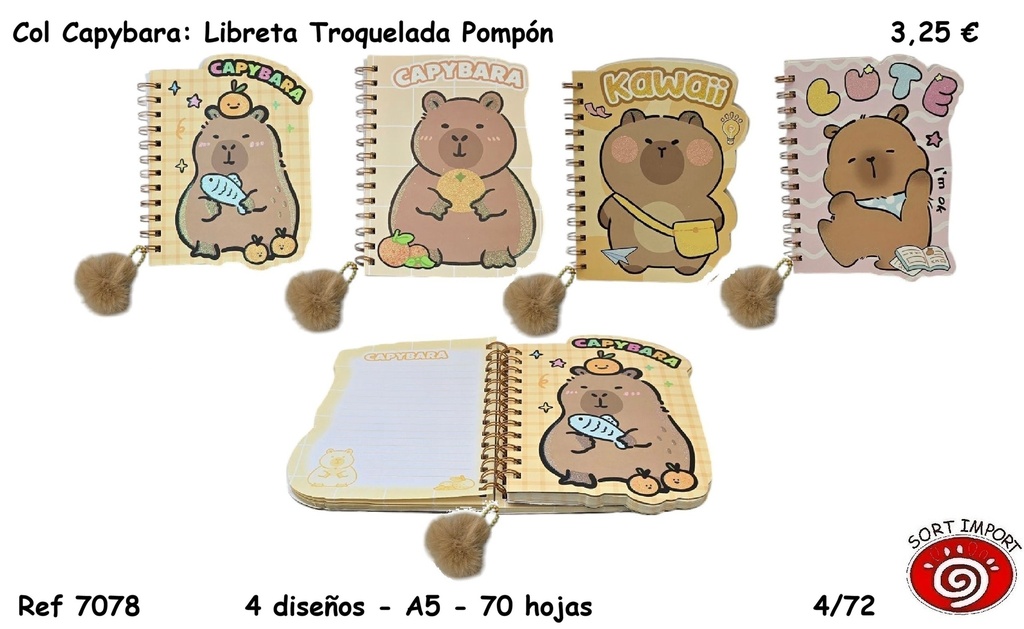 COL CAPYBARA: LIBRETA TROQUELADA POMPON