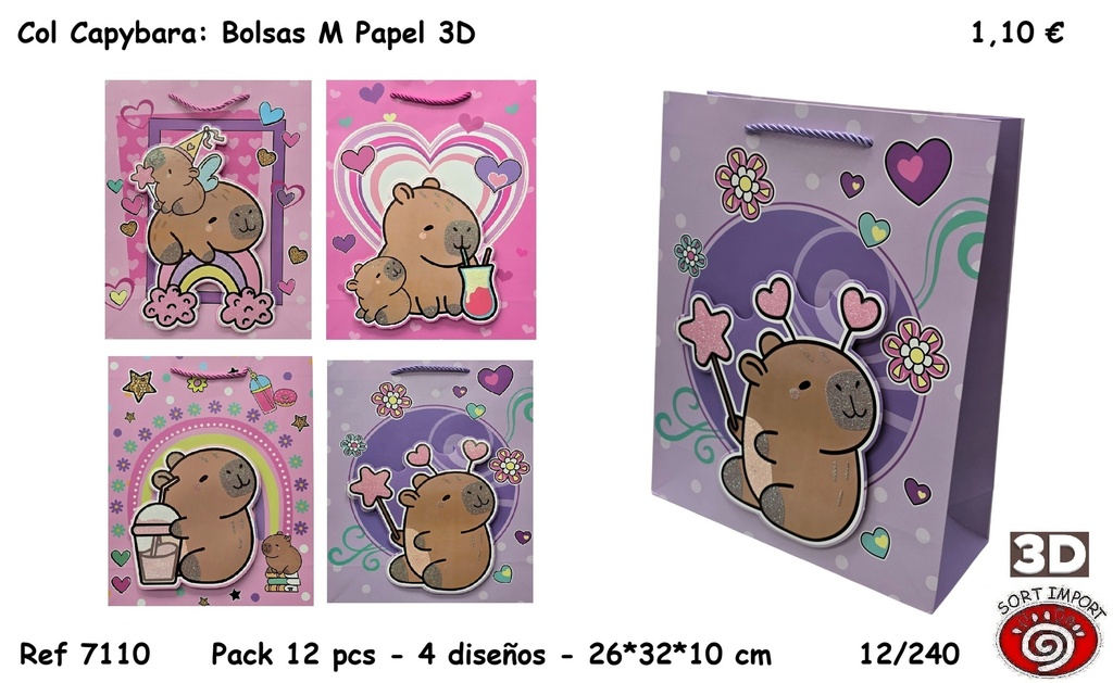 COL CAPYBARA: BOLSAS M PAPEL 3D