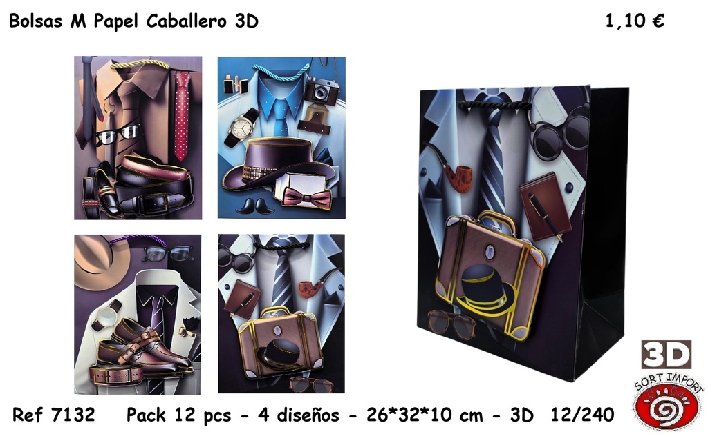 BOLSA REGALO M PAPEL CABALLERO 3D