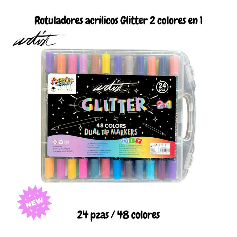 ESTUCHE 24 ROTULADORES DOBLE PUNTA GLITTER