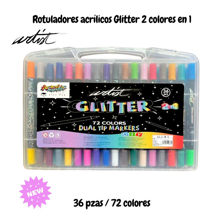 ESTUCHE 36 ROTULADORES DOBLE PUNTA GLITTER