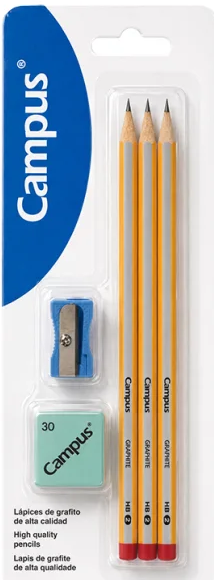 LAPIZ GRAFITO CAMPUS HEXAGONAL 2HB BLISTER 3 UD+AFILALAPIZ Y GOMA DE BORRAR