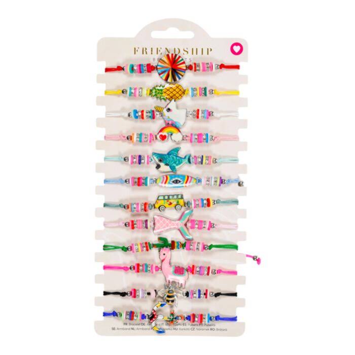 PULSERA BOHO TEJIDA DISEÑO DE PLAYA CON DIJES DE PERSONAJES