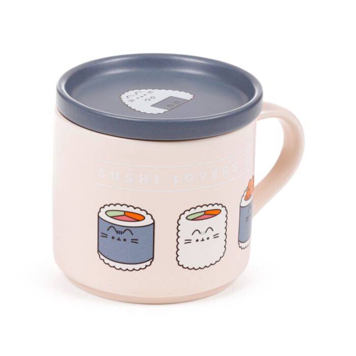 TAZA DE PORCELANA Y POSAVASOS GATO PUSHEEN SUSHI BAR