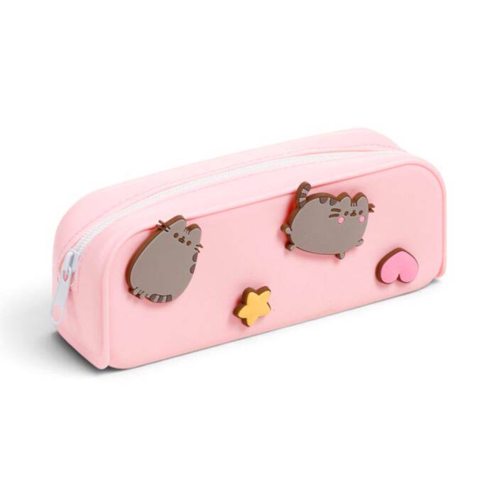 ESTUCHE DE SILICONA CON CHARMS DE GATO PUSHEEN ESTRELLAS Y CORAZONES