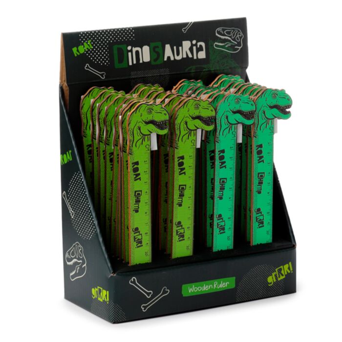 REGLA DE MADERA CON FORMA DINOSAURIO DINOSAURIA 15CM
