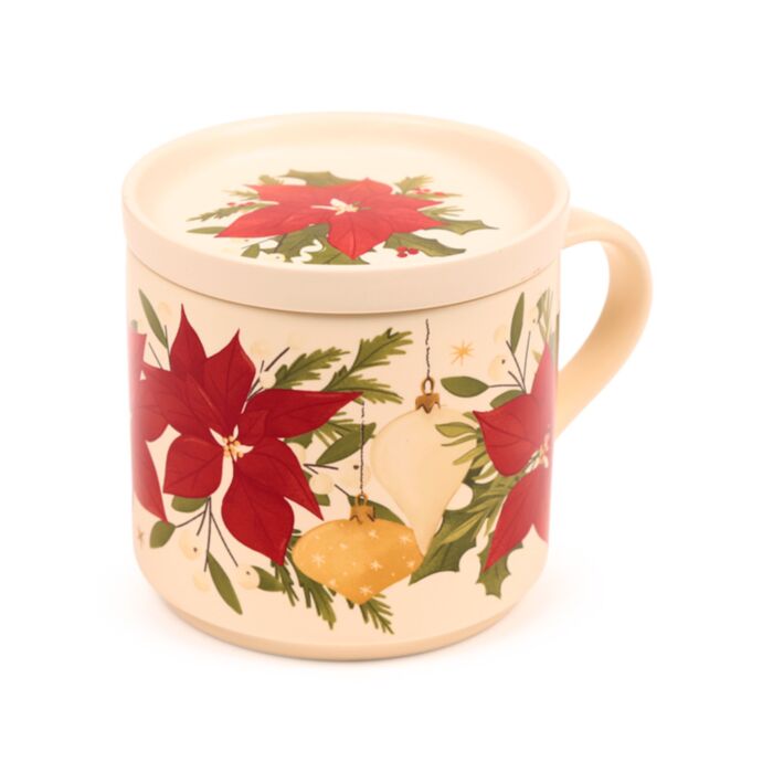 TAZA DE PORCELANA Y POSAVASOS NAVIDAD BOTANICA