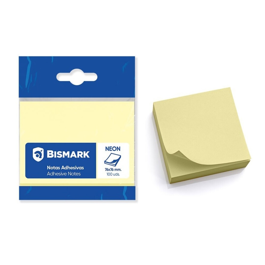 BLOC NOTAS ADHESIVAS BISMARK 76X76 MM AMARILLAS 100 HOJAS