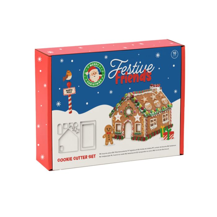 SET DE 10 CORTADORES DE GALLETAS CASA DE JENGIBRE NAVIDAD FESTIVE FRIENDS