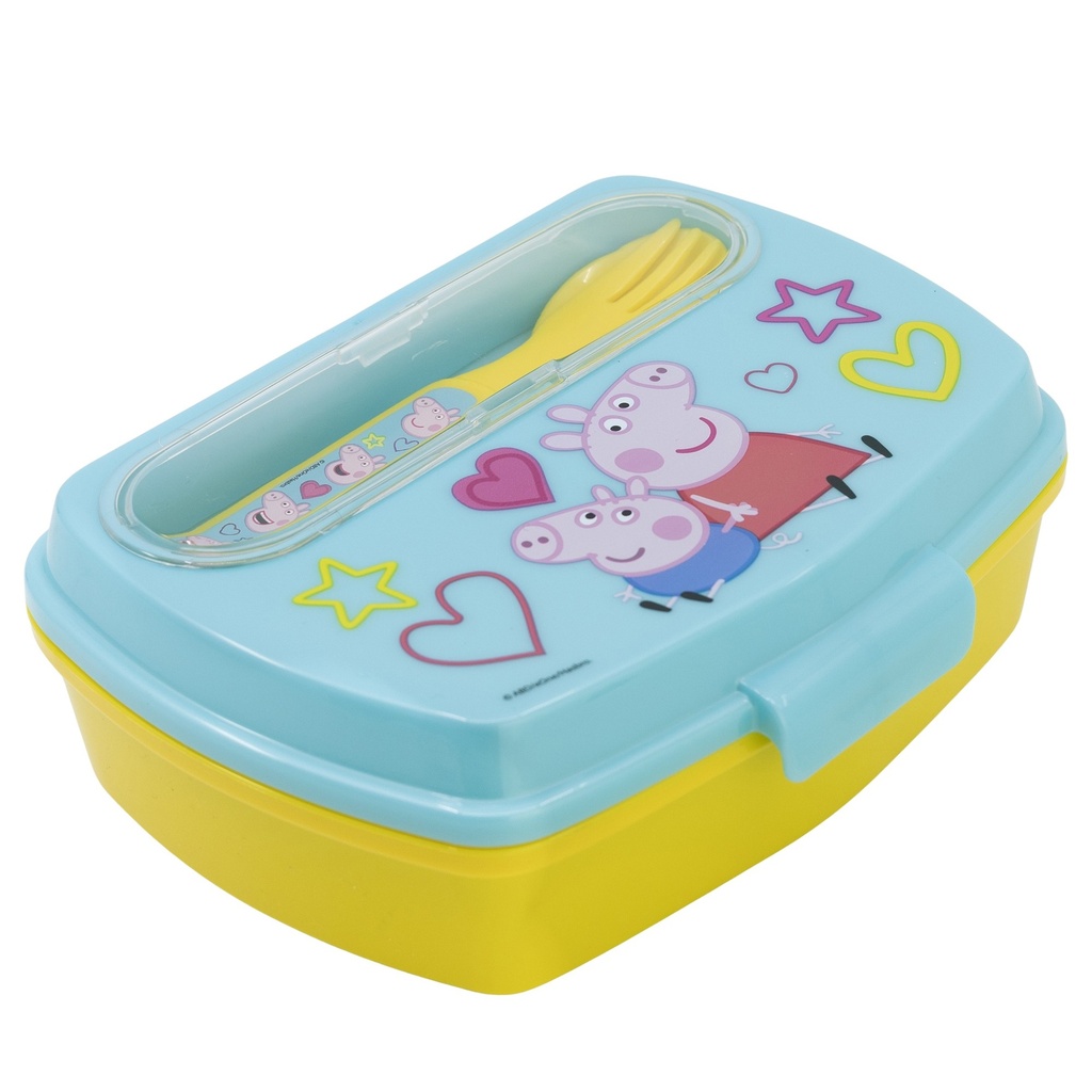 SANDWICHERA RECTANGULAR + CUBIERTOS PEPPA PIG
