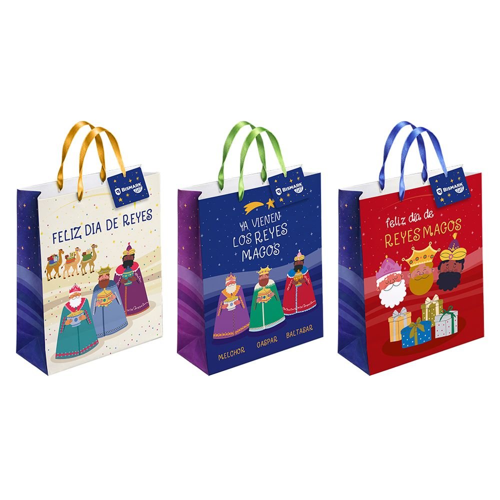 BOLSA PAPEL REYES MAGOS S FOIL CON TARJETA COLGANTE
