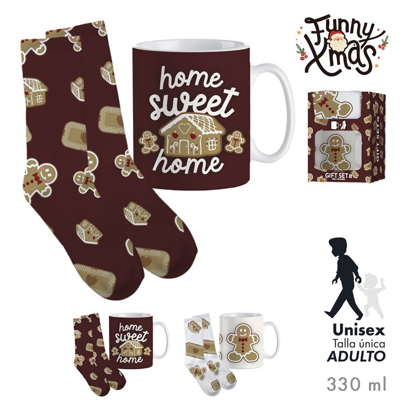 TAZA EN CAJA CON CALCETINES JENGIBRE
