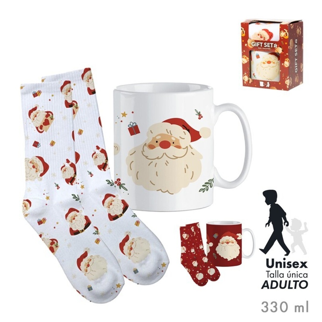 TAZA CON CALCETIN EN CAJA DE REGALO NOEL