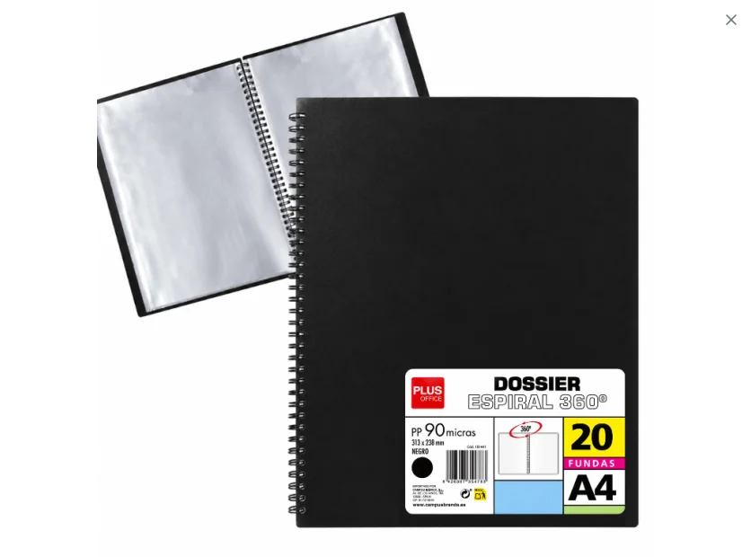CARPETA DOSSIER PLUS OFFICE ESPIRAL A4 20 FUNDAS NEGRO