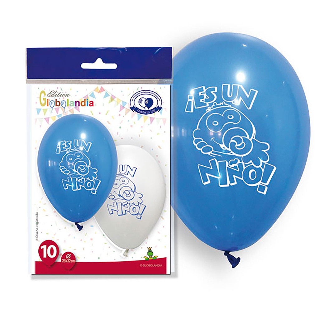 GLOBOS 11" IMPRESOS "ES UN NIÑO" PASTEL BOLSA DE 10UD