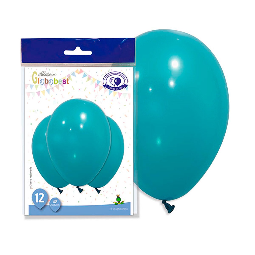 GLOBOS DE LÁTEX 11" TURQUESA LISO BOLSA DE 12UD