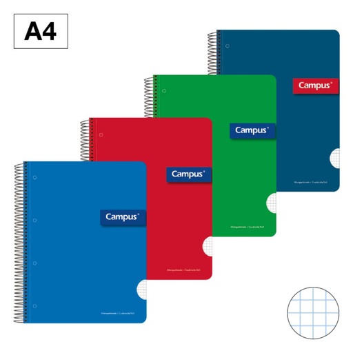 [001168] BLOC ESPIRAL CAMPUS A4 TAPA DURA MICROPERFORADO 160 HOJAS 60G CUADRICULA 5 MM