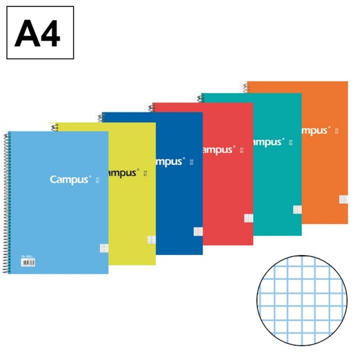 [001961] BLOC ESPIRAL CAMPUS A4 TAPA DURA 80 HOJAS 70G CUADRICULA 3MM