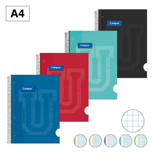[001828] BLOC ESPIRAL CAMPUS A4 TAPA EXTRADURA MICROPERFORADO 120 HOJAS 90G CUADRICULA 5 MM