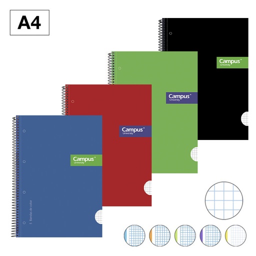 [001172] BLOC ESPIRAL CAMPUS A4 TAPA EXTRADURA MICROPERFORADO 160 HOJAS 70G CUADRICULA 5MM