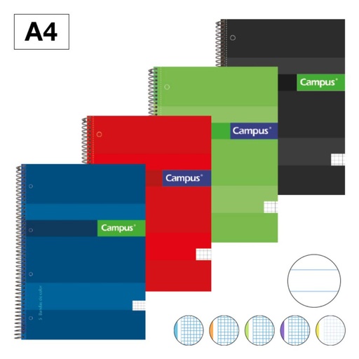 [001171] BLOC ESPIRAL CAMPUS A4 T.EXTRADURA MICROPERF. 160H 70G RAYADO HORIZONTAL