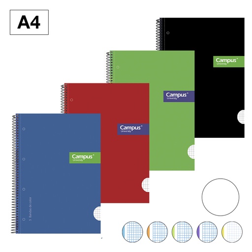 [001594] BLOC ESPIRAL CAMPUS A4 TAPA EXTRADURA MICROPERFORADO 160 HOJAS 70G LISO