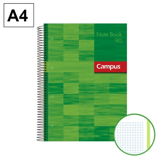 [002301] BLOC ESPIRAL CAMPUS A4 TAPA EXTRADURA MICROPERFORADO 80 HOJAS 90G CUADRICULA 5 MM VERDE