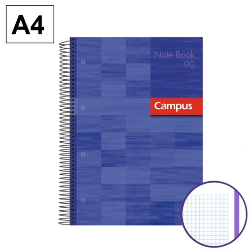 [002302] BLOC ESPIRAL CAMPUS A4 TAPA EXTRADURA MICROPERFORADO 80 HOJAS 90G CUADRICULA 5 MM VIOLETA