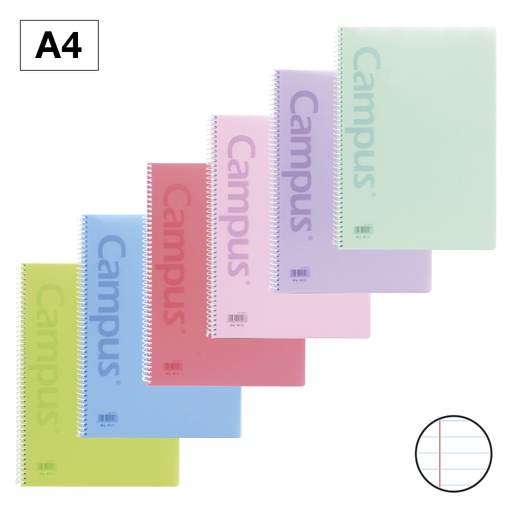 [003170] BLOC ESPIRAL CAMPUS A4 TAPA PLASTICO 80 HOJAS 90G RAYADO HORIZONTAL DOBLE MARGEN PASTEL