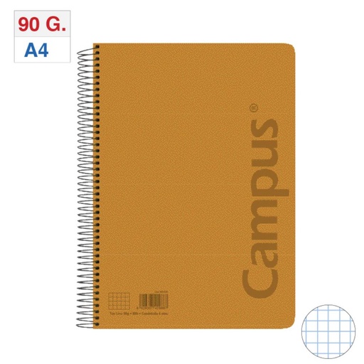 [003000] BLOC ESPIRAL CAMPUS A4 TAPA PLASTICO 80 HOJAS 90G CUADRICULA 4MM NARANJA