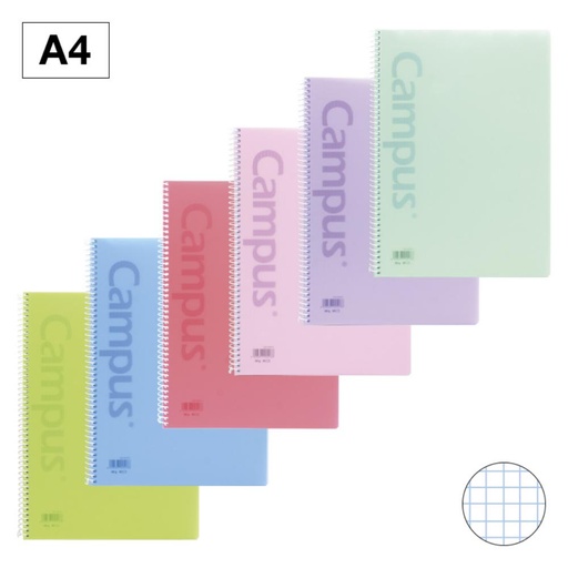 [003221] BLOC ESPIRAL CAMPUS A4 TAPA PLASTICO 80 HOJAS 90G CUADRICULA 4MM PASTEL