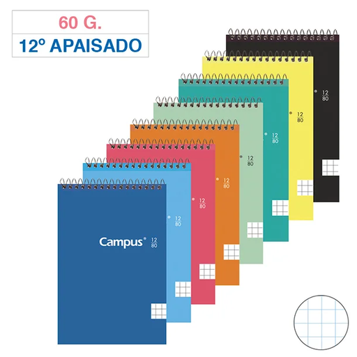 [001138] BLOC ESPIRAL CAMPUS 12º APAISADO TAPA BASICA 80 HOJAS 60G CUADRICULA 4MM