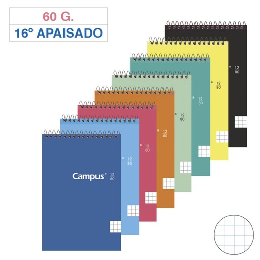 [001139] BLOC ESPIRAL CAMPUS 16º APAISADO TAPA BASICA 80 HOJAS 60G CUADRICULA 4MM