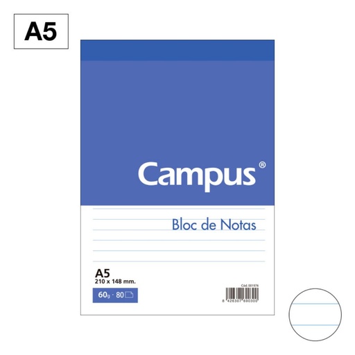 [001976] BLOC NOTAS MICROPERFORADO CAMPUS A5 60G 80H HORIZONTAL