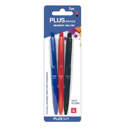 [080907] BOLÍGRAFO TINTA FLUIDA VISCOSA PLUS SOFT COLORES SURTIDOS BLÍSTER /3 UD.