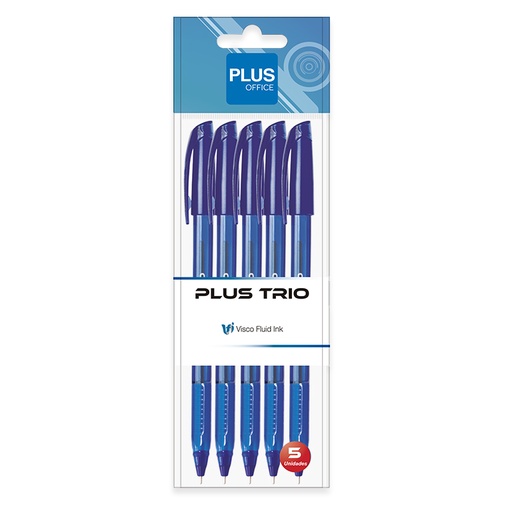 [080980] BOLÍGRAFO TINTA FLUIDA VISCOSA PLUS OFFICE TRIO AZUL BLÍSTER /5 UD.