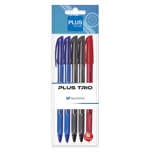 [080982] BOLÍGRAFO TINTA FLUIDA VISCOSA PLUS OFFICE TRIO COLORES SURTIDOS BLÍSTER /5 UD.